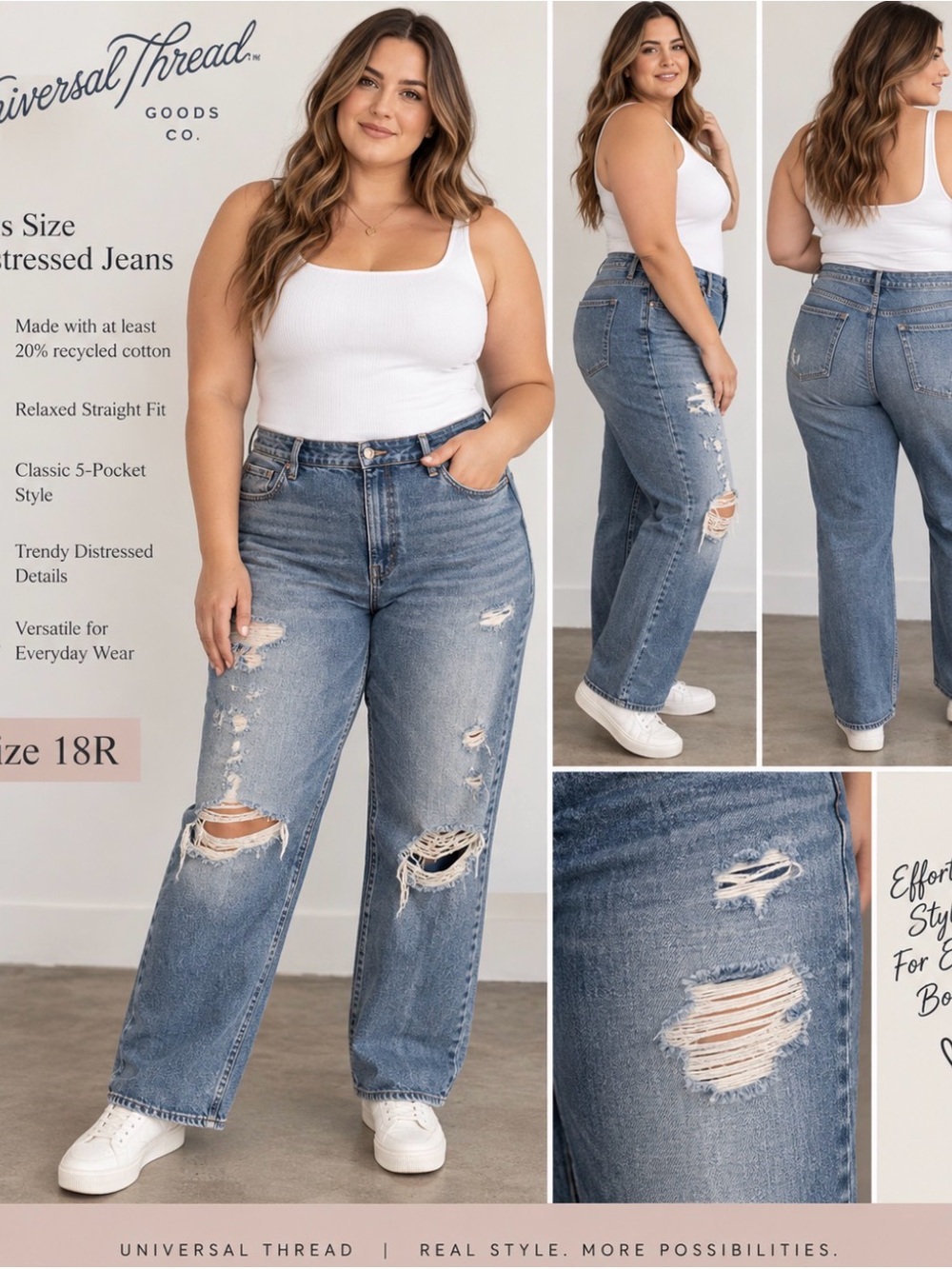Universal Thread Light Blue Distressed Straight Leg Jeans